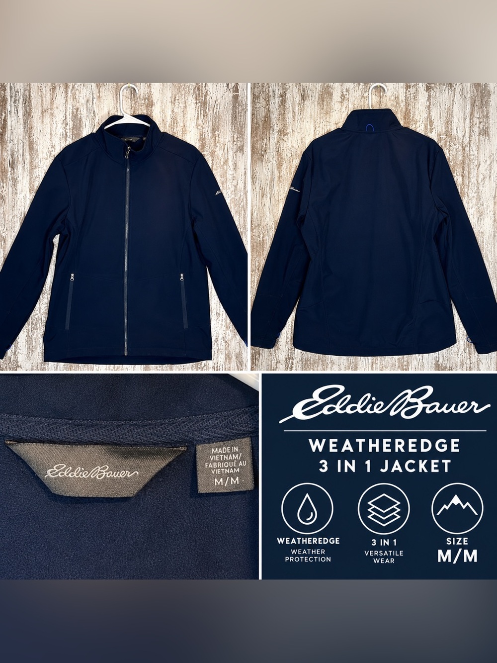 Eddie Bauer WeatherEdge 3-in-1 Jacket Men’s Medium Navy Full Zip Outdoor